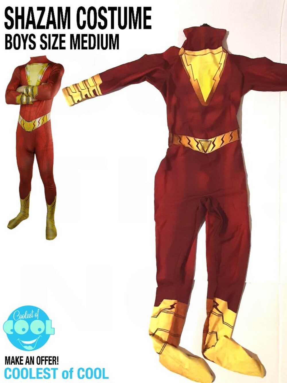 Shazam costume bodysuit morphsuit kids child boys size medium halloween costumes